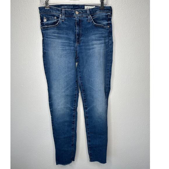 AG Medium Dark Wash The Prima Ankle Cigarette Leg Raw Hem Jeans 30 - Picture 5 of 12